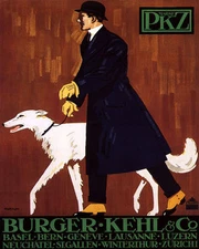 POSTER WINTER FASHION MAN WITH DOG PKZ BURGER KEHL ZURICH VINTAGE REPRO FREE S/H