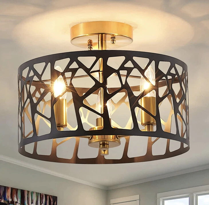3 Light Semi Flush Mount Light Fixture Modern Rustic Ceiling