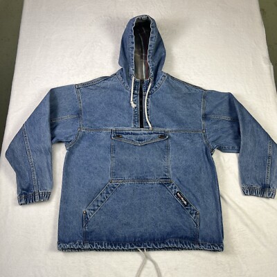No Fear Blue Denim Hooded Anorak Jacket Dangerous Sports Gear Y2K Men s Medium