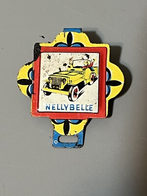Vintage Jeep Nellybelle Badge Posts Raisin Bran Tin Metal Litho USA 1940's 50s