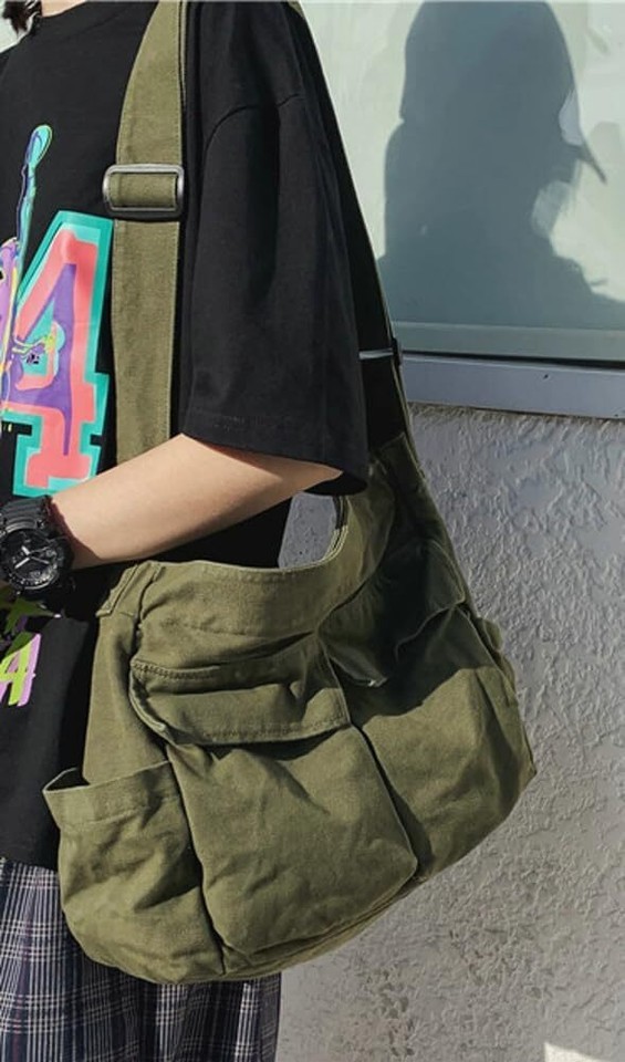 Women Men Canvas Messenger Bag Large Crossbody Shoulder Bag Canvas Hobo