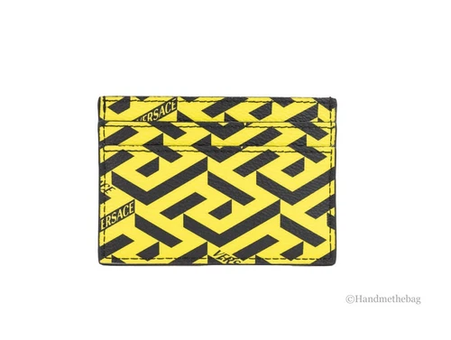 Versace La Greca Pineapple Multicolor Signature Coated Canvas Card Case Wallet