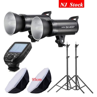 US 2*Godox SK400II Studio Strobe Flash Light+XPro Trigger+95cm Softbox Stand Kit