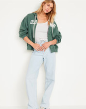 OLD Navy Women s LOGO Full-Zip Hooded Sweatshirt Size: Small forest shade EUC