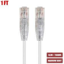 1FT CAT6 Ethernet LAN Network Patch Cable RJ45 UTP Slim Cord 28AWG Copper White
