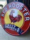 Vintage Style Red Rooster Fruit And Produce  Steel Metal  Sign