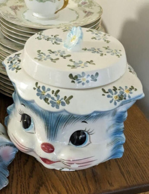 Lefton Miss Priss Anthropomorphic Kitty Cat Ceramic Cookie Jar 1502 Japan Vtg