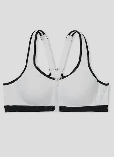 NEW Victoria's Secret Knockout Sports Bra White Black Zip Front Close 38DDD NWT - Picture 1 of 5