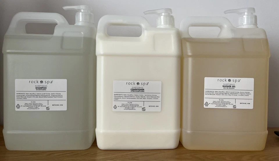 GILCHRIST & SOAMES Hard Rock Rock Spa SWEETGRASS Shampoo, Conditioner & Shower Gel Refills 5 Litre
