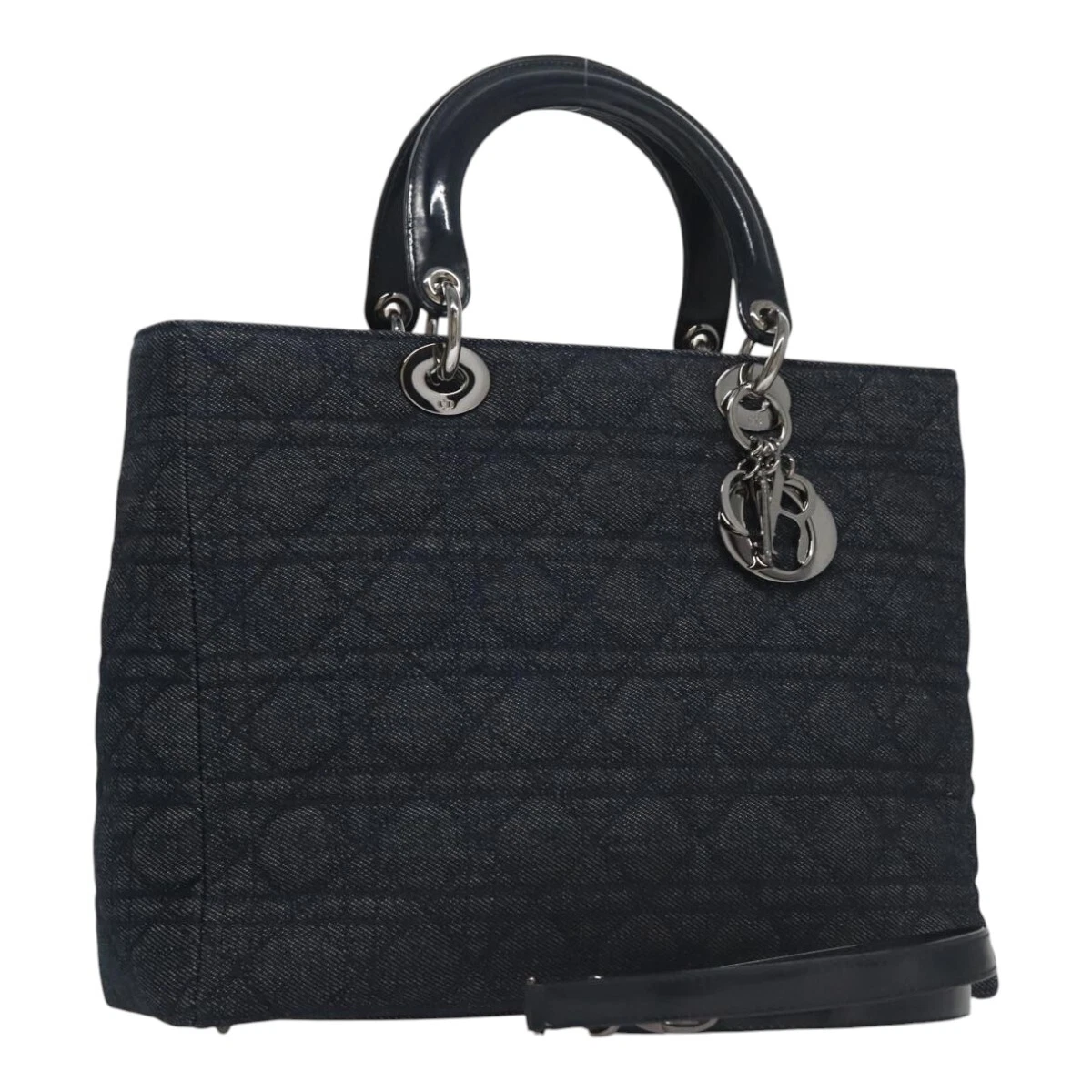 Sac à main Christian Dior Canage toile 2 voies bleu marine argent authentique FF4276S
