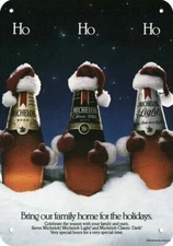 1985 MICHELOB BEER Christmas Santa Hats Ho Ho Ho DECORATIVE REPLICA METAL SIGN