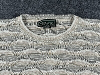 Vtg Croft And Barrow Mens 3D Knit Sweater Peach Gray Textured USA 