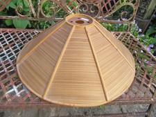 Vintage Woven Rattan /Wood  Pendant conical Light Shade Scalloped . Bohemian .