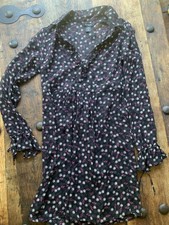 Express Dress Womens Small Black White Pink Floral Long Sleeve Silk Lined Boho