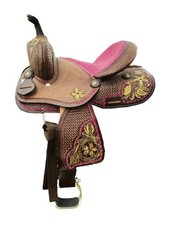 Western Barrel Racing Leather Horse Saddle Racer Trail Tooled Carved Equestrian