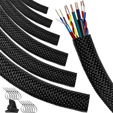 Car High Temperature Braided Wire Loom Black Split-Sleeve Heat Resistant Cover@