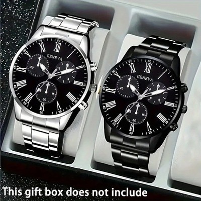 2pcsWaterproof Watch Stainless Steel Quartz Luminous Classic Business Wristwatch