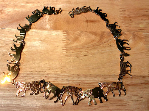 WILD BRYDE Gold Tone AFRICA SAFARI Necklace Elephant Rhino Zebra Giraffe monkey