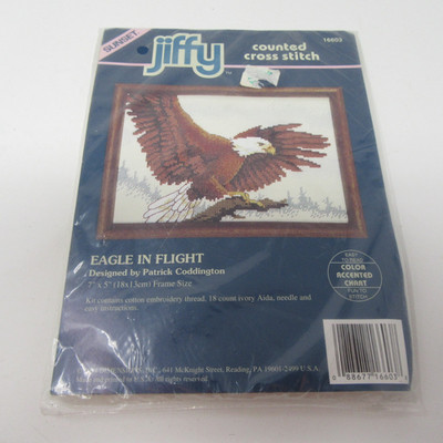 Sunset Jiffy Counted Cross Stitch Kit ''Eagle in Flight'' 7''x5'' New Sealed 1994