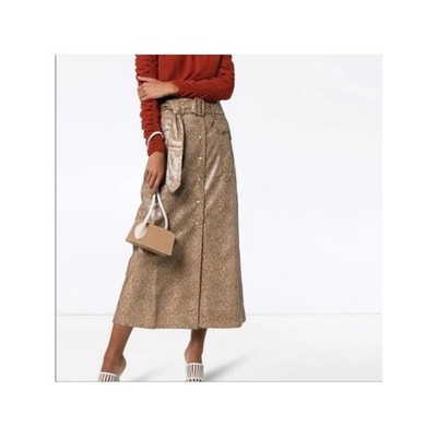 Nanushka Aarohi Vegan Leather Snakeskin Midi Skirt Brown size Medium