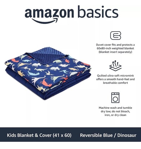 Kinder Dinosaurier Gewichtsdecke, weicher Bezug blau 2,27 kg 91,4 x 121,9 cm L583/1 - Bild 2 von 3