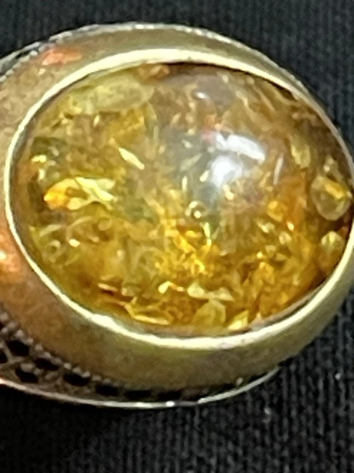 Anello in Argento/Oro Vintage con Ambra Baltica ed Onice - Immagine 3 di 4
