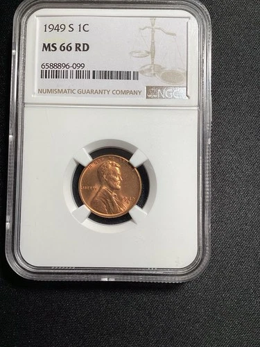 Beautiful High Grade 1949-S Lincoln Cent.  NGC GRADED MS66 RED