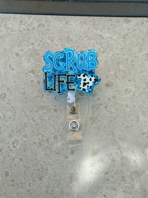 NEW Scrub Life Cow Alligator Clip lanyard retractable reel badge id card holder