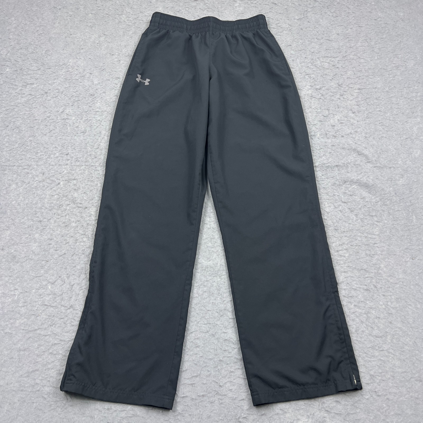 Under Armour Track Pants Mens Medium Black Ankle Zip Mesh Lined Loose Sweatpants