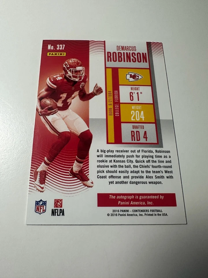 2016 Panini Contenders Demarcus Robinson Rookie Ticket Auto #337 RC - Image 2 of 2