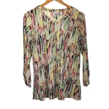 LOGO Layers Lori Goldstein Sheer Mesh Printed Top Sz Medium Multicolor