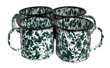 Lot of 4 Enamelware Camp Mugs Speckle Green and White Coffee Cups CGS