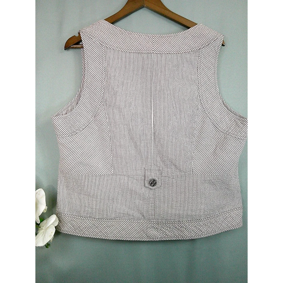Chaleco forrado Linea Donna Essentials marrón/blanco a rayas 100 % algodón para mujer 1X Foto 4 de 4