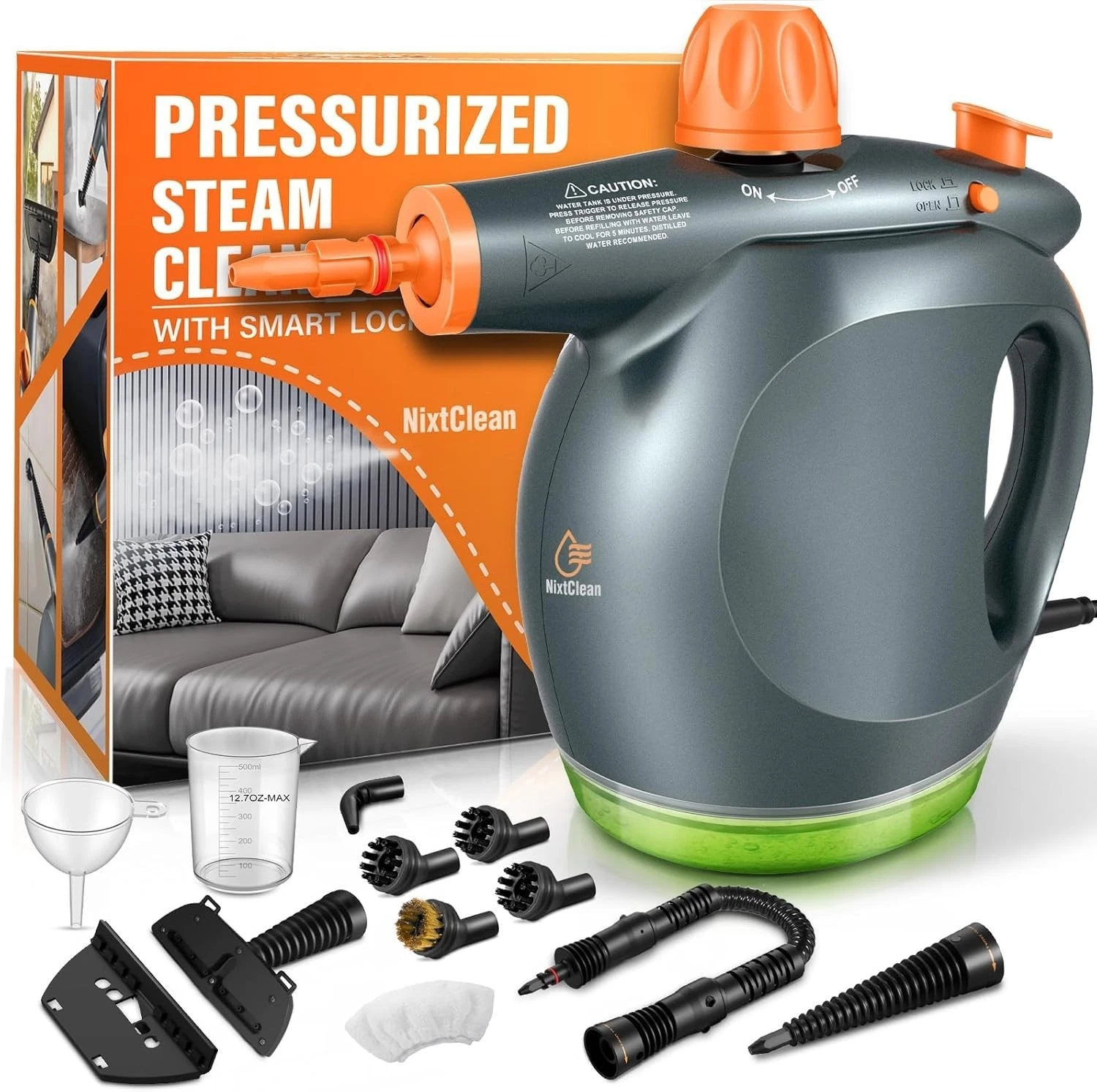 NixtClean 1250W POWERFUL Handheld Steam Cleaner Detergent Container+ Safety Lock