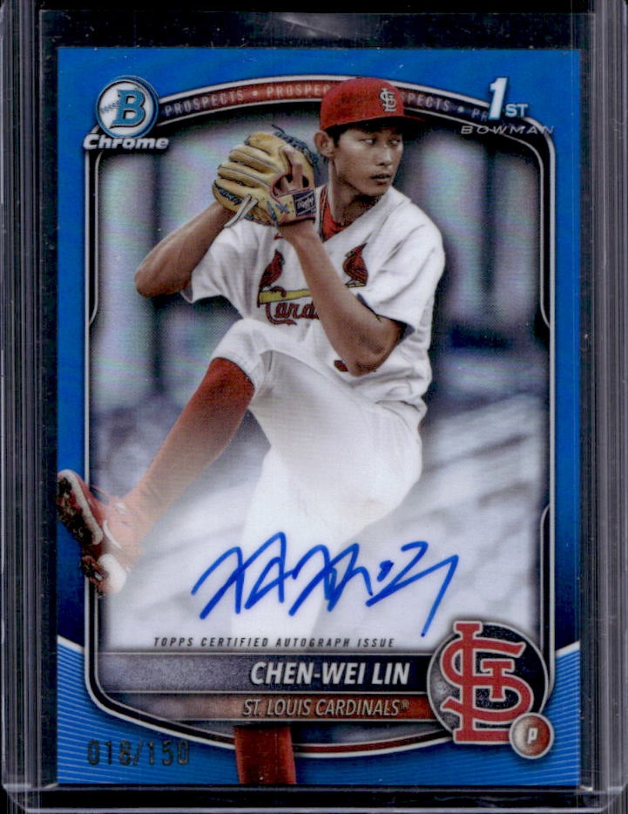2025 Bowman Chen-Wei Lin Chrome Auto Blue Refractor 1st #/150 Cardinals