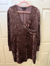 Forever 21 Crushed Velvet Dress Long Sleeve Ruched Cuffs 2X Whimsy Goth Purple