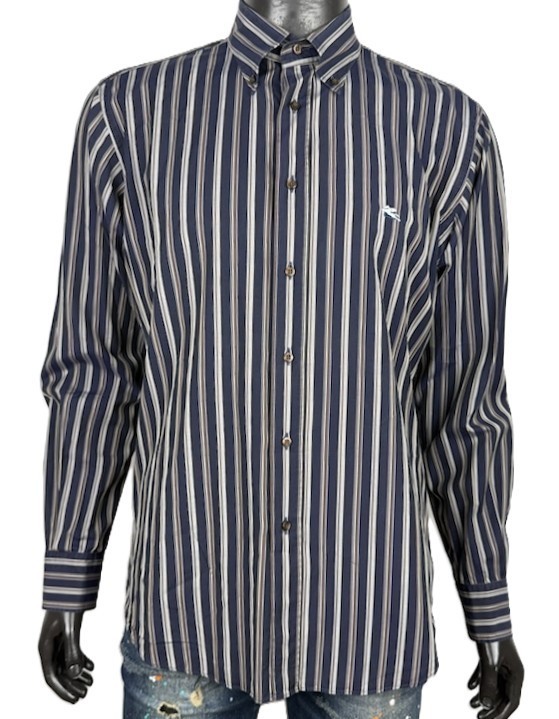 Etro Milano Camicia Uomo 41  L Slim Fit Righe Cotone Made in Italy Originale