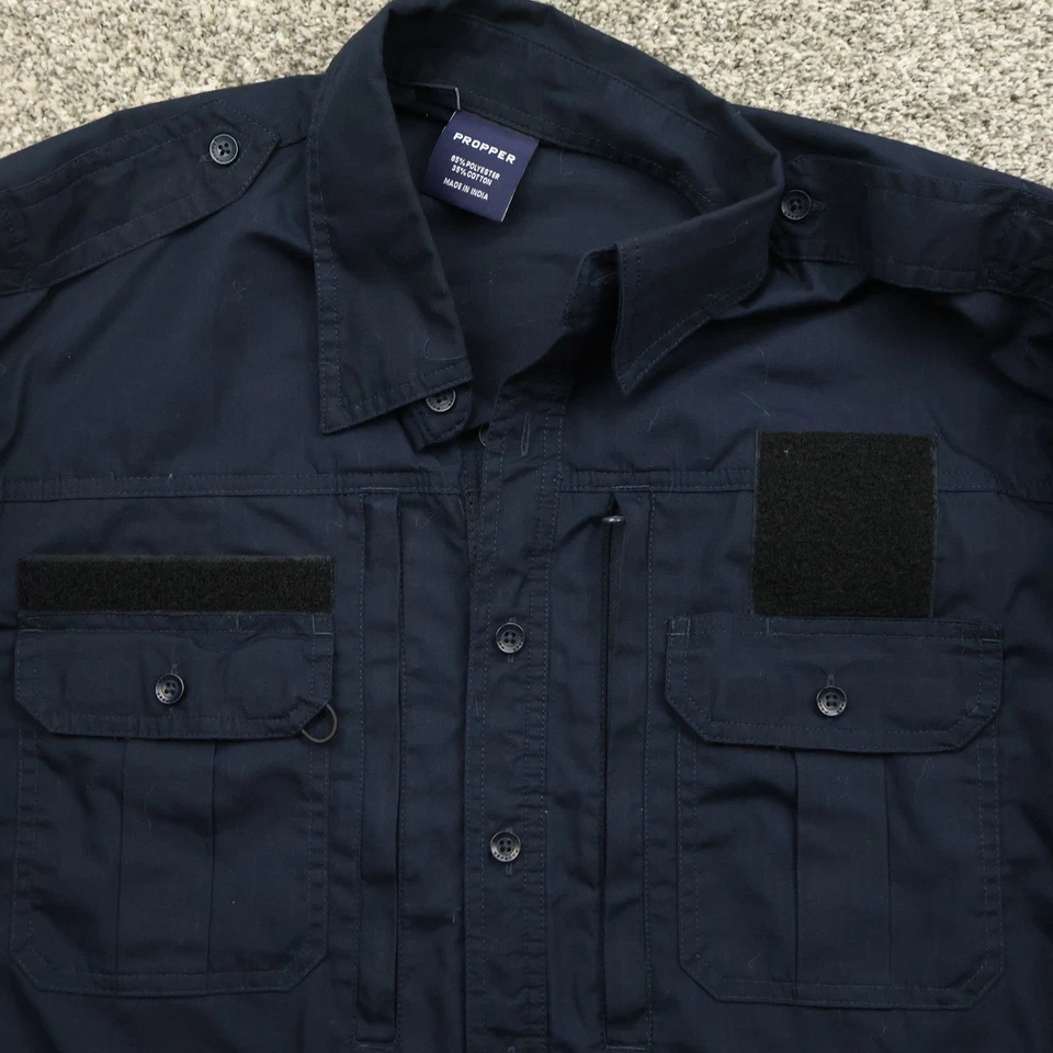 Propper Shirt Mens L Navy Blue Tactical Long Sleeve Workwear Patch Panel zip up - Image 3 of 4