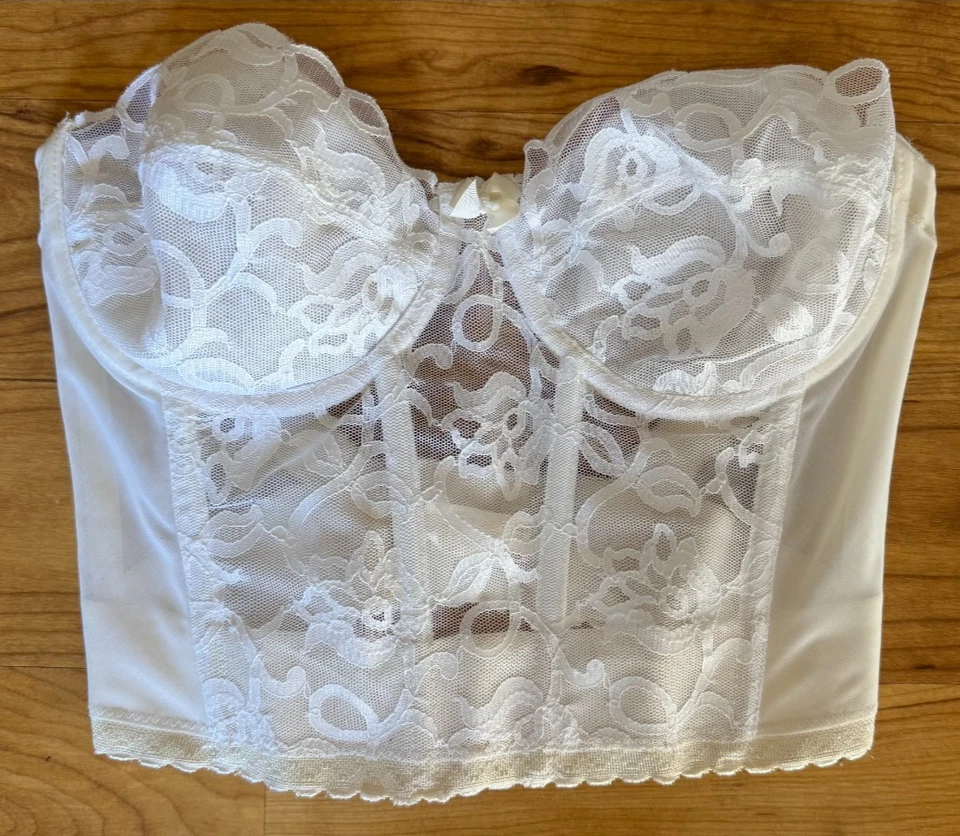 Corsé Bustier Vintage Valmont Blanco Encaje 34C Transparente Floral Deshuesado Usado en Excelente Condición Foto 4 de 4