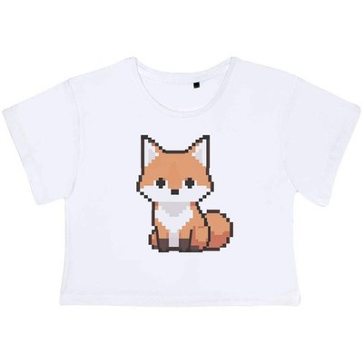 'Pixel Style Red Fox' Adult Cotton Crop Top (CO060686)