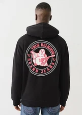 True Religion Sherpa Puff Print Logo Zip Hoodie Men’s Size XL Black 