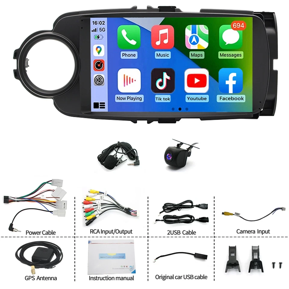 Carplay Per TOYOTA Yaris 3ª 2011-2020 Android14 Autoradio GPS WIFI RDS USB 2+32G - Immagine 3 di 4