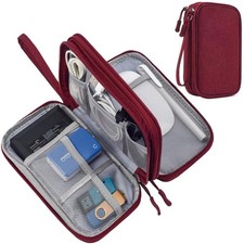 CAAORDKSO Electronic Cord Organizer Travel Case, Medium, Wine Red