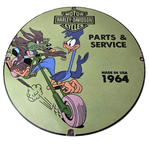 Vintage Harley Davidson Motorcycles Sign - Road Runner Porcelain Gas Pump Sign