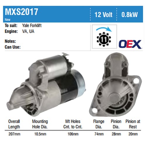 OEX Starter Motor 12V for Yale Forklifts with VA UA Engines MXS2017 - 第 8/8 張圖片