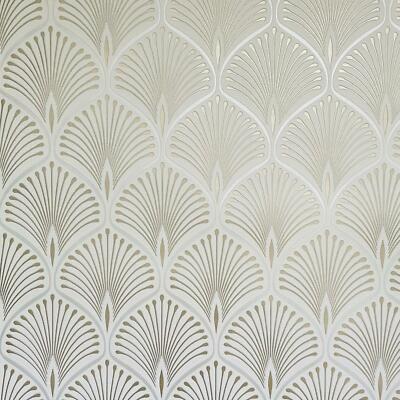 GranDeco Layla Art Deco Geometric Metallic Peacock Tail Wallpaper - White GV3101