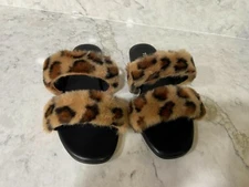 Women Top Moda Slippers Slip On Flat Sandals Comfort Leopard Cheetah Print Sz 6