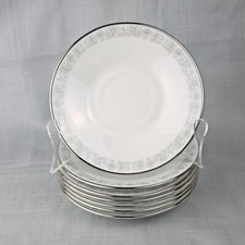 7 Oxford EVENTIDE Saucers, Lenox Div, Bone China, USA, Platinum Trim, Dc'd
