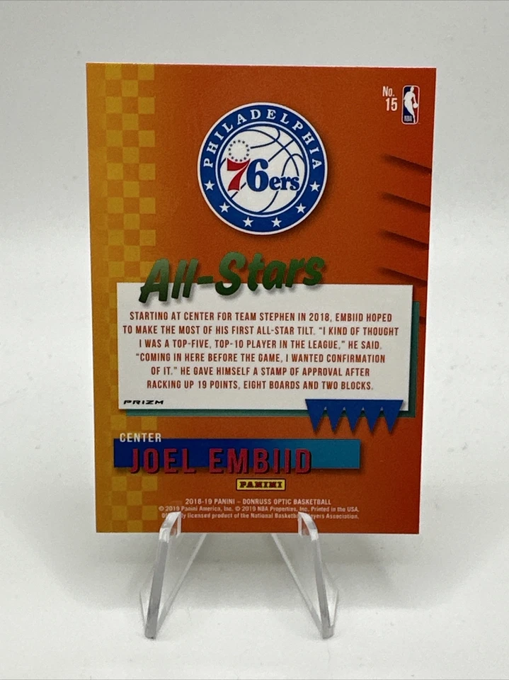 2018 Donruss Optic Fast Break Prizm All-Star Joel Embiid #15 - Image 2 of 2