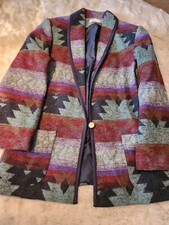 Julia Klein Womens Large Tribal Southwest Aztec Blazer Jacket Cotton Soft Ac-5